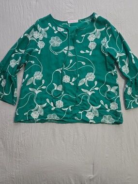 Embroidered Teal Green Floral Tunic Top